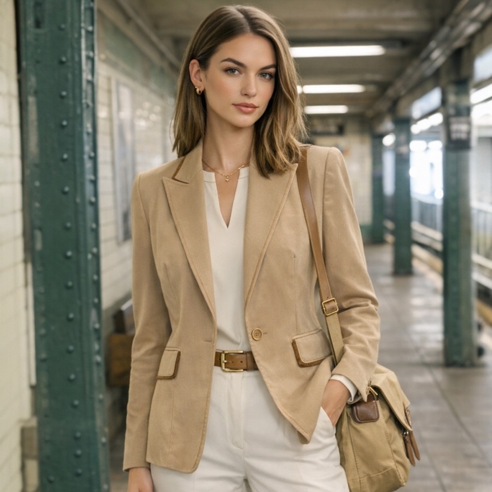 Vertigo Paris Beige Tailored Blazer Classic Parisian Old Money Jacket